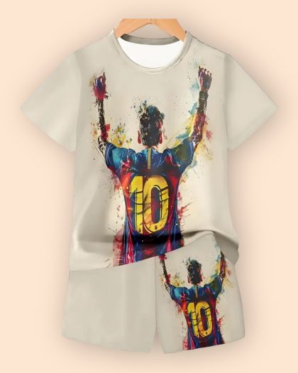jongens voetbalset beige met voetbalspeler